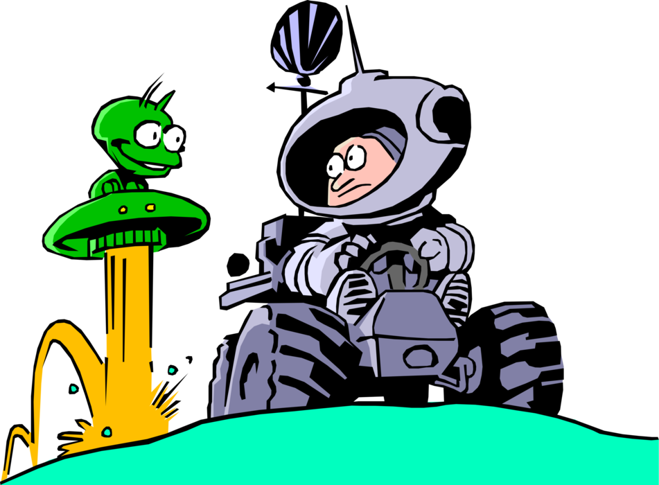 Vector Illustration of Spaceman with Extraterrestrial Space Alien Friend Out for Ride