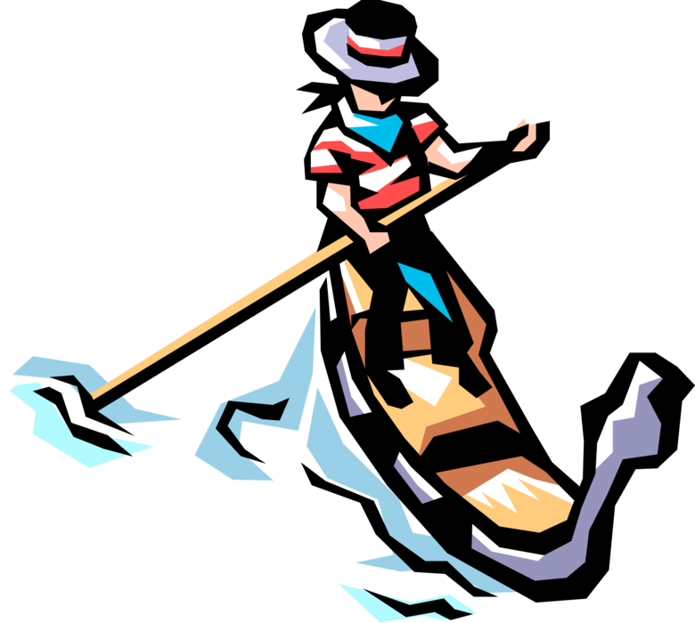 Vector Illustration of Italian Gondolier Steers Gondola in Venice Canals, Italy