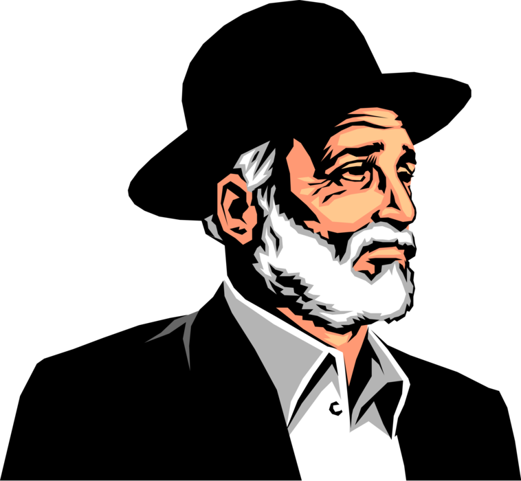 Vector Illustration of Hebrew Jewish Rabbi in Black Hat