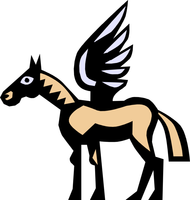 Vector Illustration of Pegasus Winged Divine Stallion Horse from Greek Mythology Horse-God, Hieroglyphic Symbol