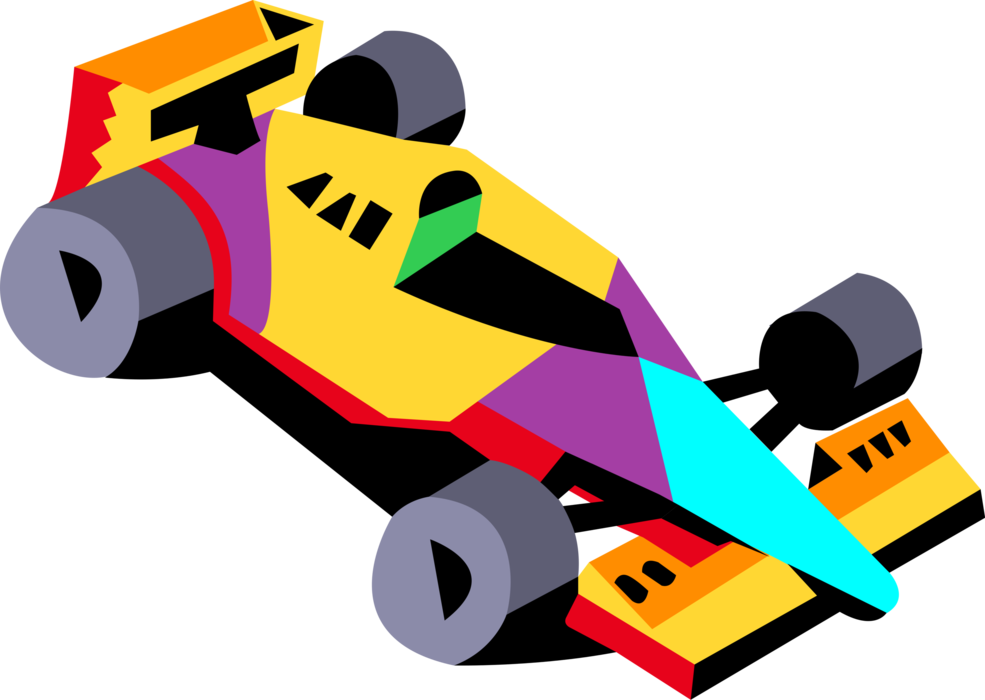 Vector Illustration of Formula One Motorsports Race Car Racing on Track