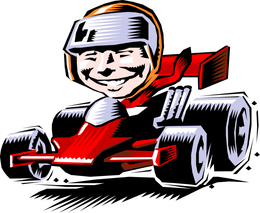 Vector Illustration of Motor Race Car Motorist Driver Races the Track