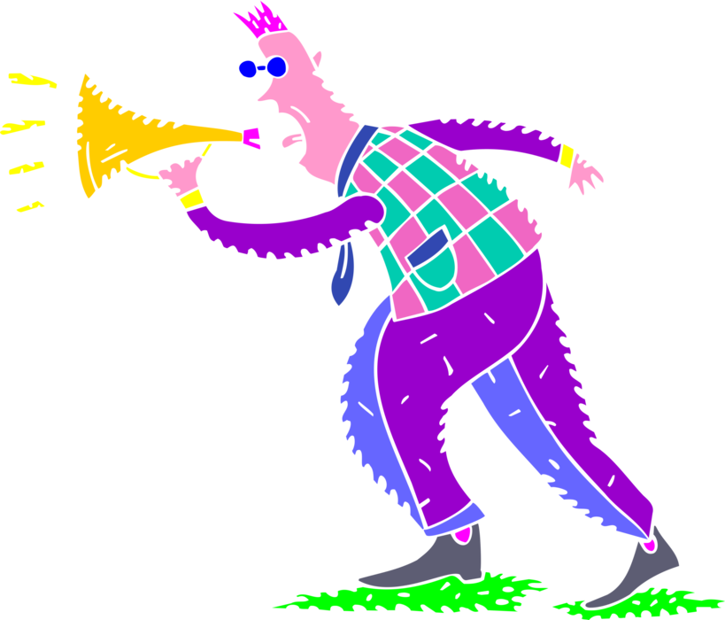 Vector Illustration of Man Speaking Into Megaphone or Bullhorn to Amplify Voice