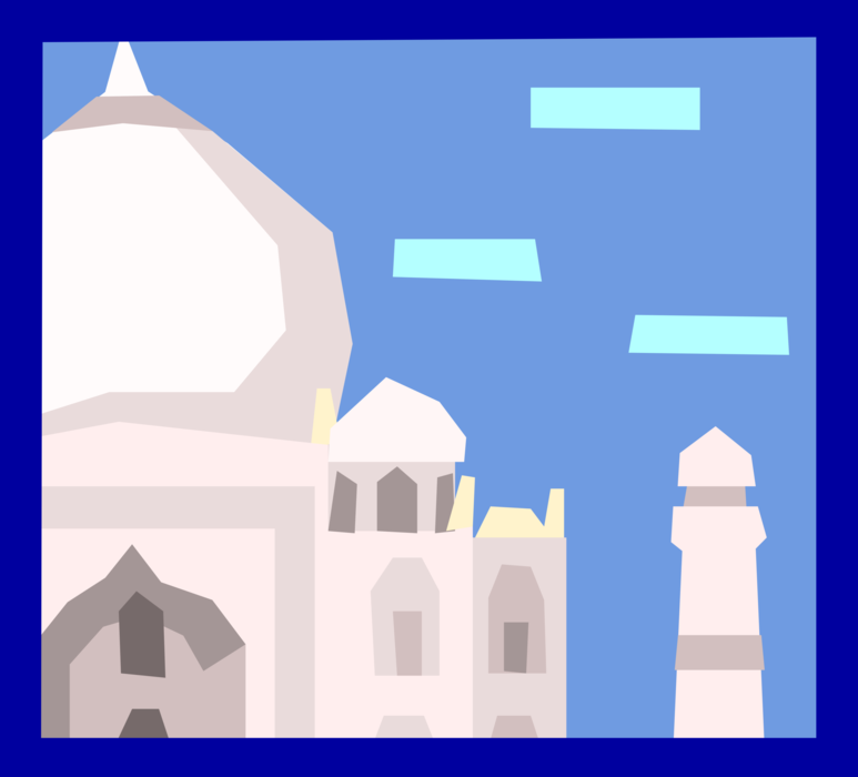 Vector Illustration of Taj Mahal Marble Mausoleum on Yamuna River in Indian City of Agra, India