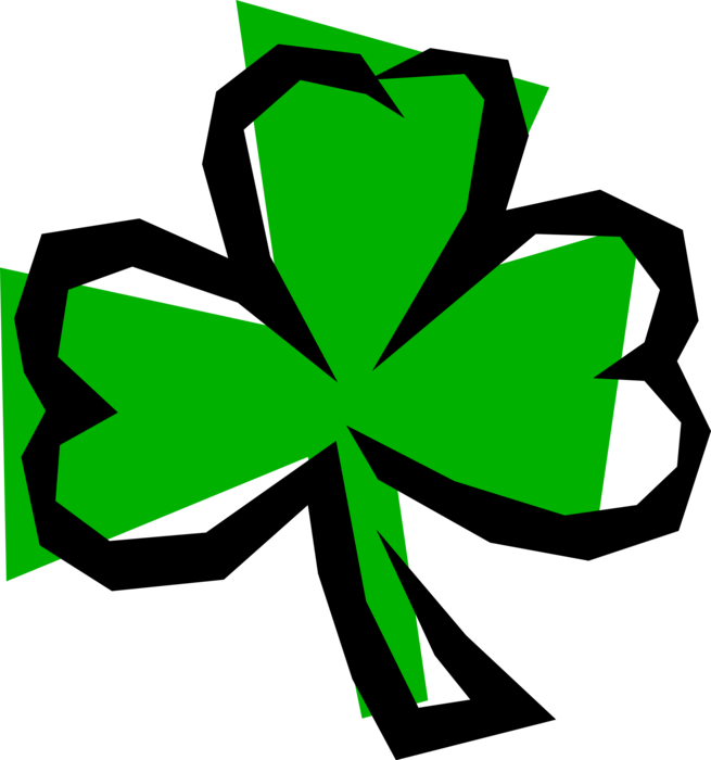 Vector Illustration of St Patrick's Day Four-Leaf Clover Irish Shamrock Brings, Faith, Hope, Love, and Good Luck