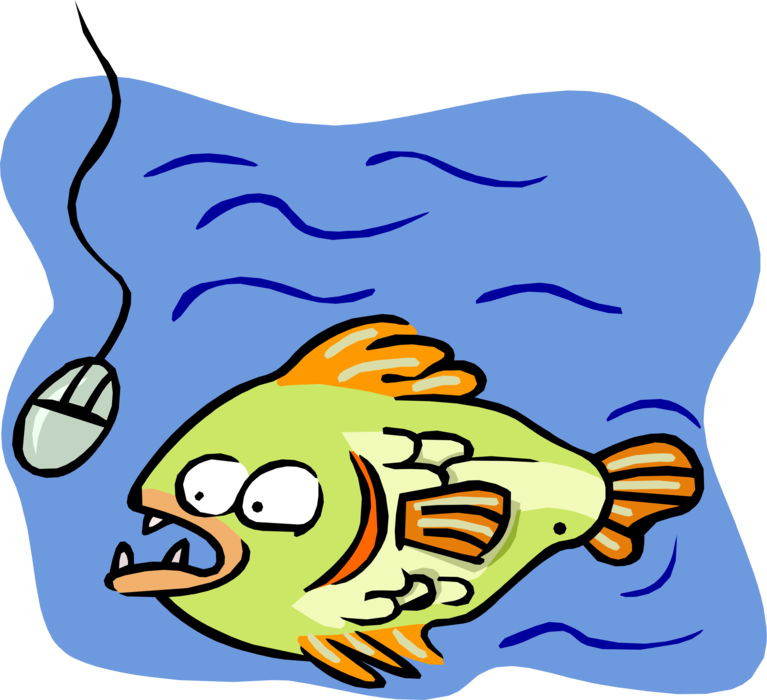 Vector Illustration of Fish About to Eat Computer Mouse