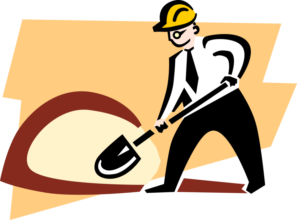 Vector Illustration of Businessman Breaks Ground with Shovel at Building Site