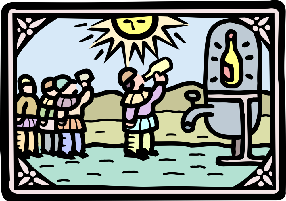 Vector Illustration of Medieval Court Enjoy Cool Beer on Hot Summer Day