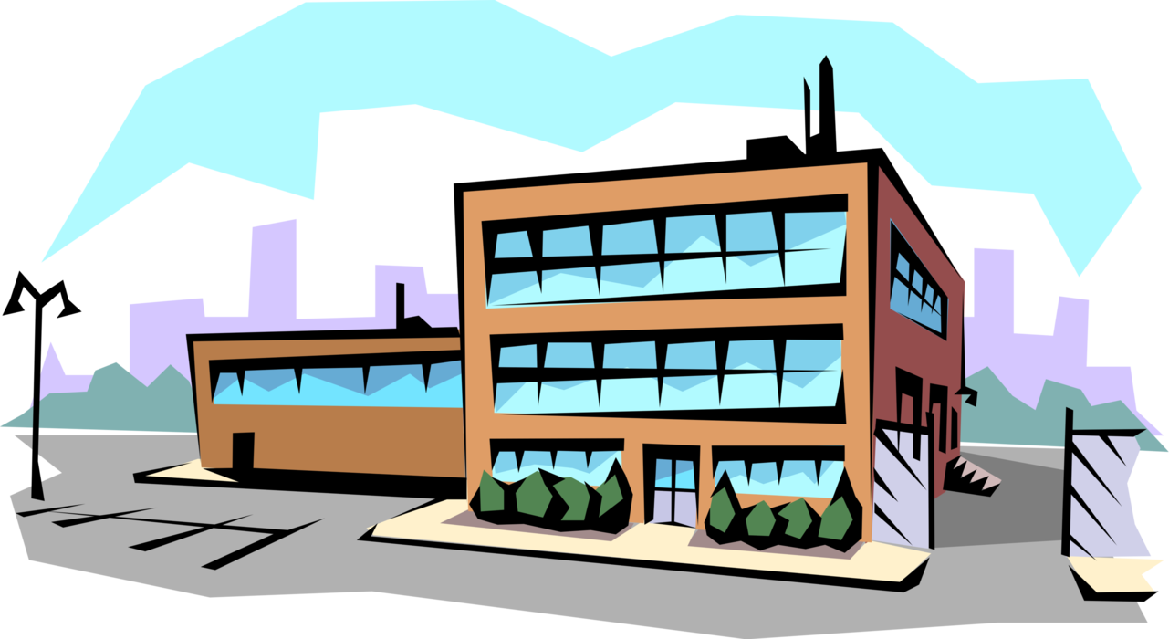Vector Illustration of Office Building with Parking Lot