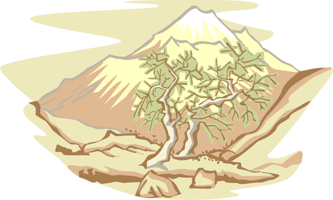 Vector Illustration of Trees and Volcano Mountain