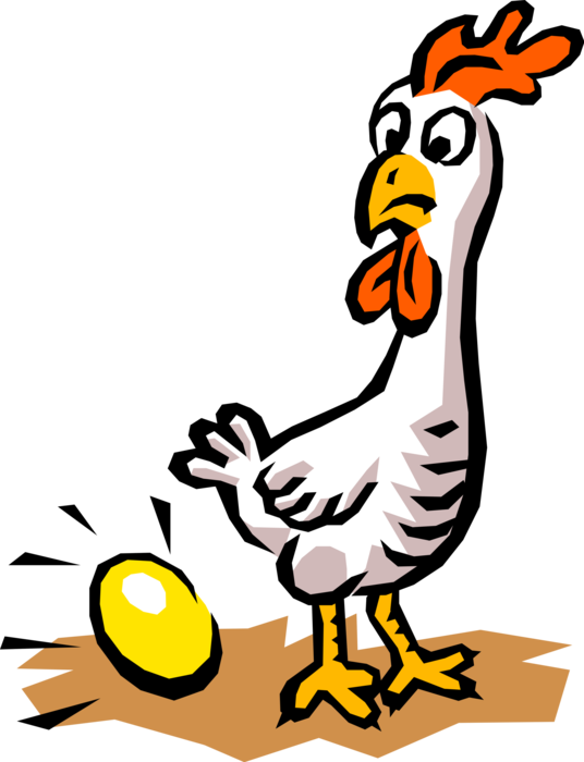 Vector Illustration of Domesticated Fowl Chicken Lays Golden Egg