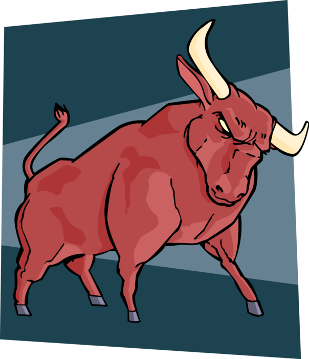 Vector Illustration of Financial Stock Market Bull with Horns Represents Bull Market Encouraging Buying on Wall Street