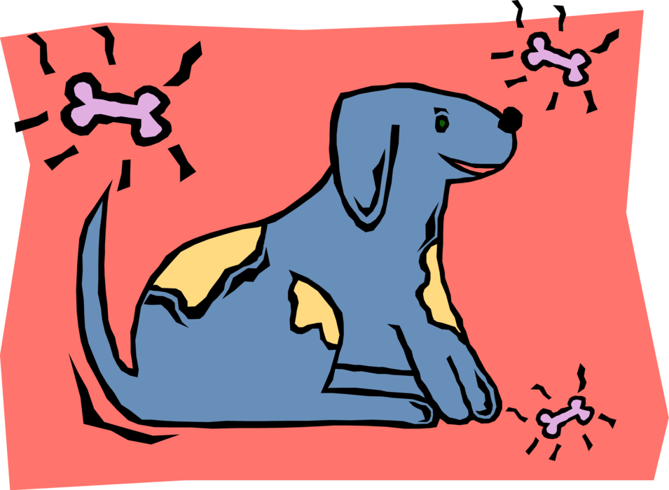 Vector Illustration of Family Pet Dog Dreams of Bone