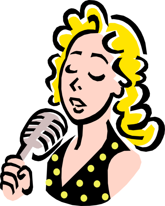 Vector Illustration of Blonde Haired Singer Sings with Microphone