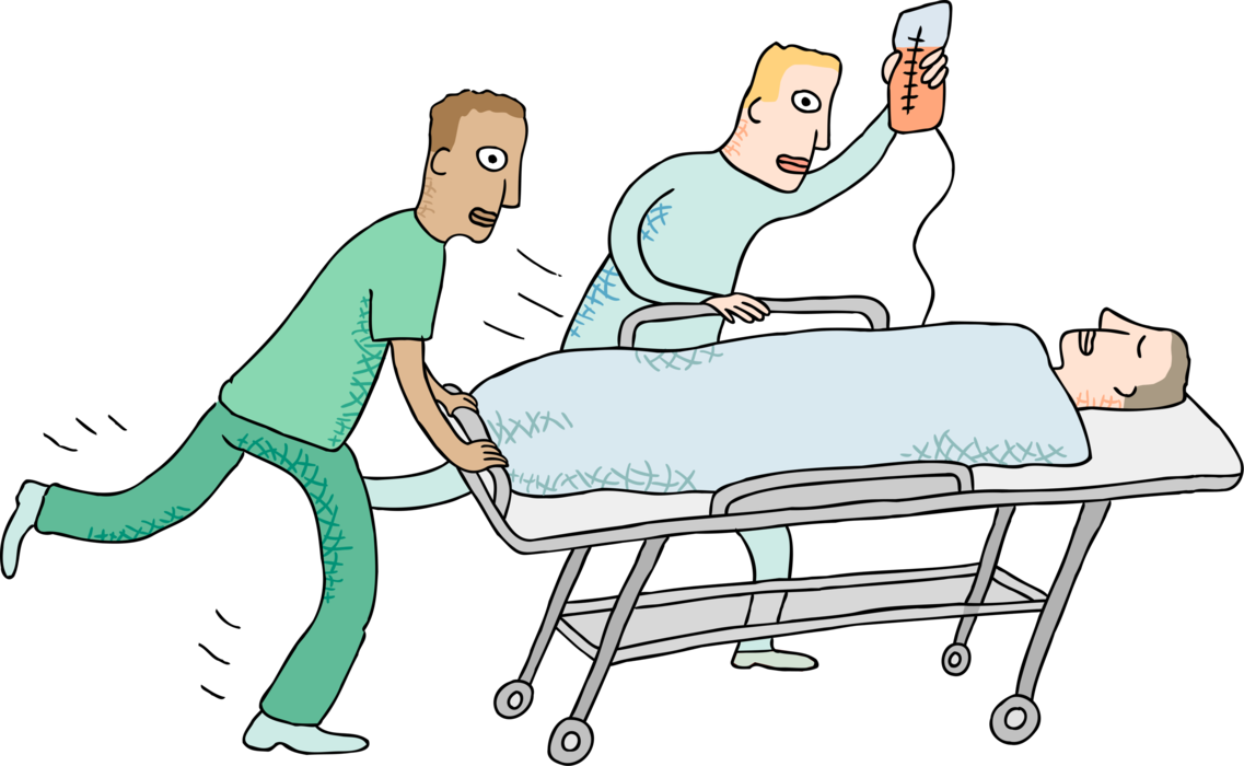 Vector Illustration of Hospital Health Care Nurses Rush Patient on Stretcher to Emergency Room