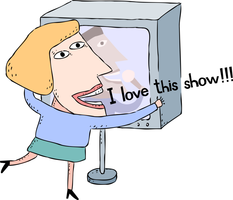 Vector Illustration of Television Show Fan Enjoys Favorite Show on TV