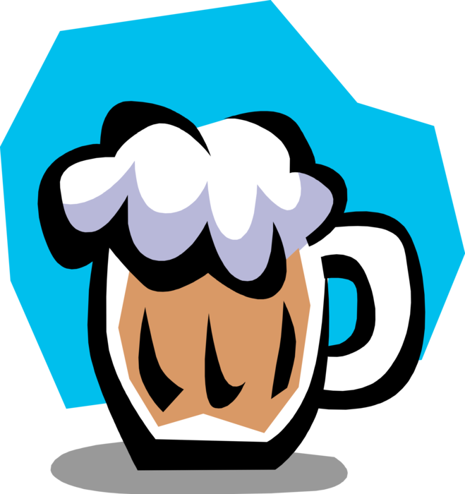 Vector Illustration of Mug of Cold Draft Beer with Frothy Foam Head