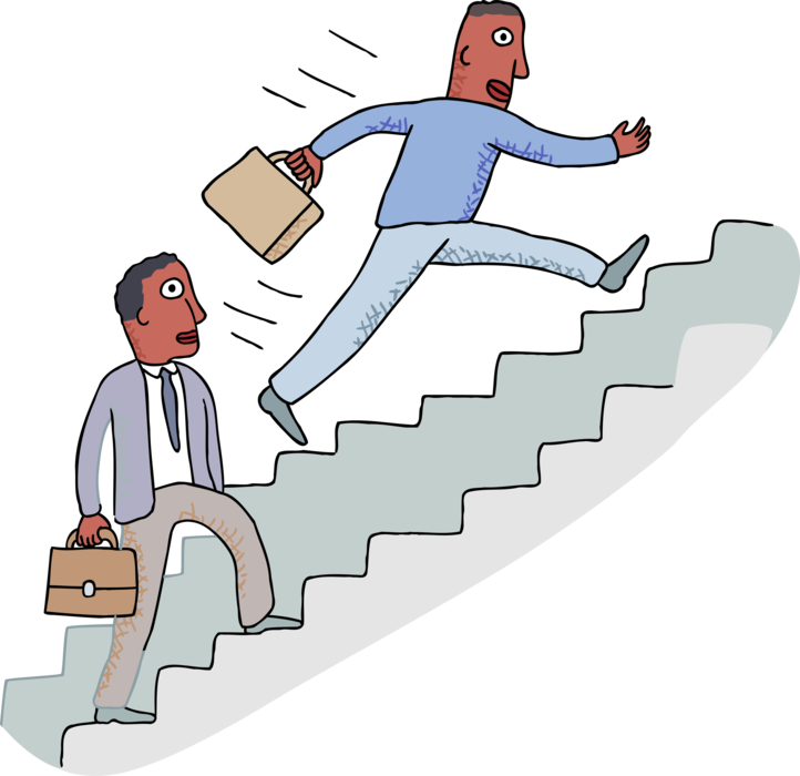 Vector Illustration of Office Workers Competitive Race Climbing Stairs