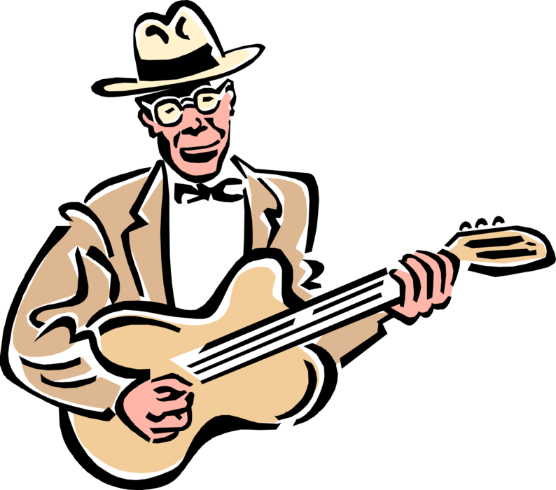 Vector Illustration of 1950's Vintage Style Delta Blues Musician Guitar Player