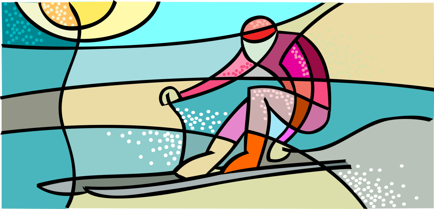 Vector Illustration of Olympic Sports Downhill Alpine Slalom Skier Skiing Down Course