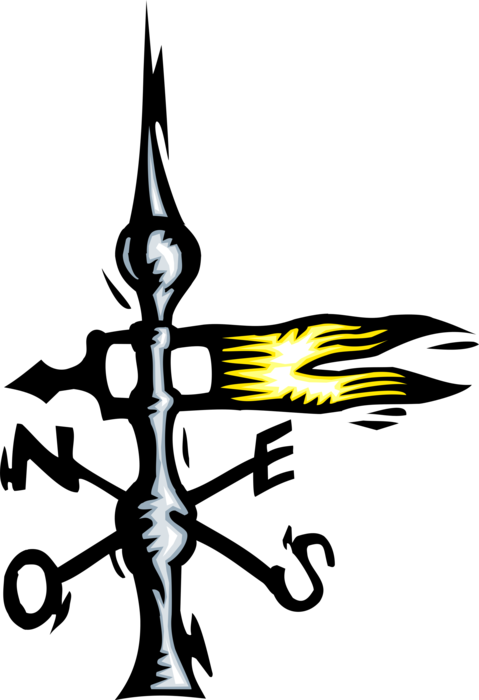 Vector Illustration of Weather Vane or Weathercock Wind Direction Indicator