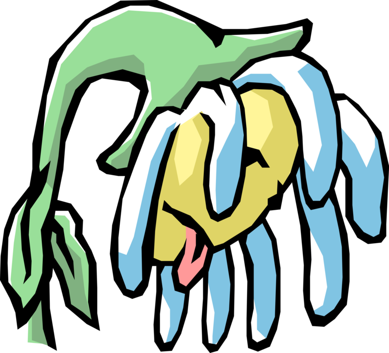 Vector Illustration of Parched Personified White and Yellow Flower Dying of Thirst