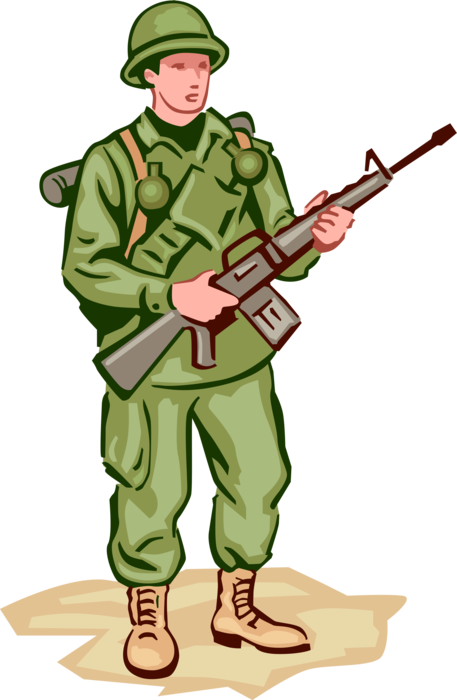 Vector Illustration of Vietnam War United States Soldier with Automatic Rifle and Grenades