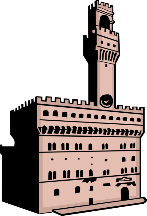 Vector Illustration of Palazzo Vecchio Town Hall, Florence, Italy