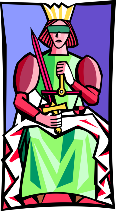 Vector Illustration of Roman Goddess Lady Justice Blindfolded Holding Balance Scales and Sword