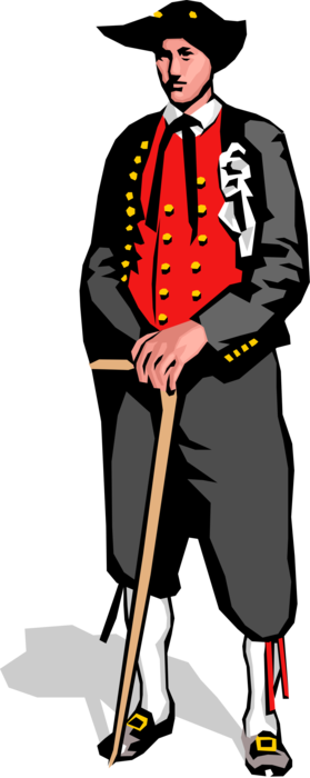 Vector Illustration of Traditional Costume Man with Walking Stick