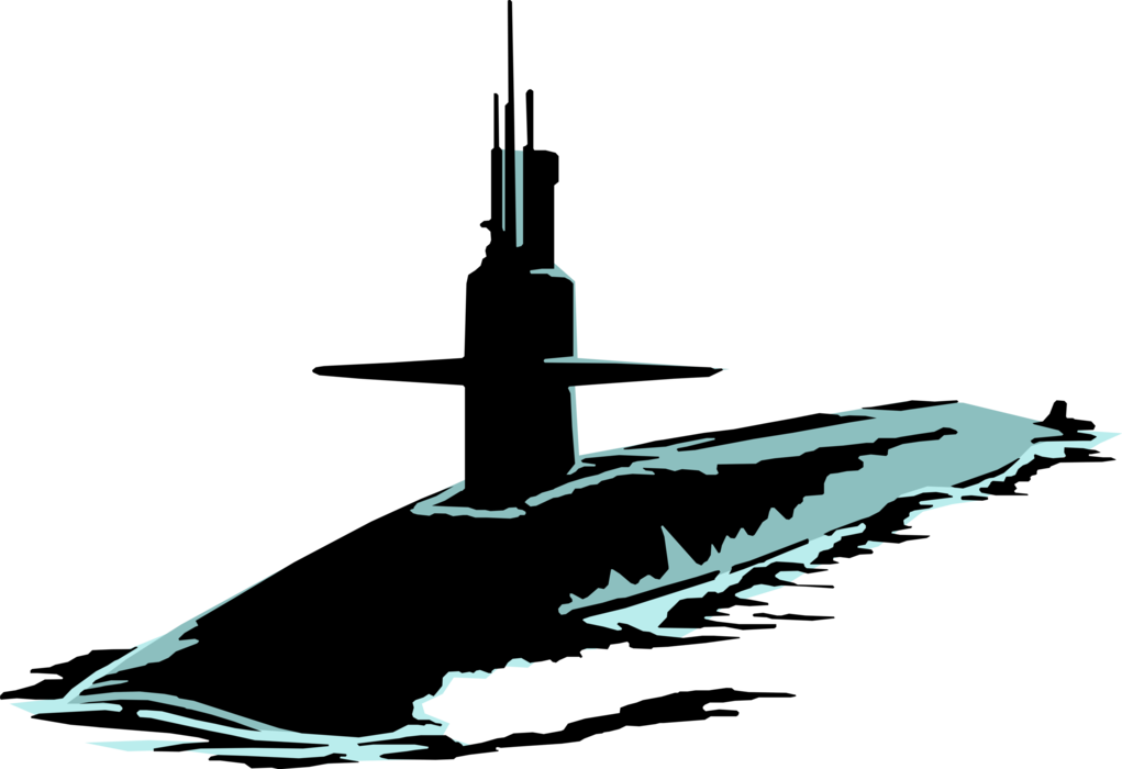 Vector Illustration of Nuclear Submarine Heads Out To Sea