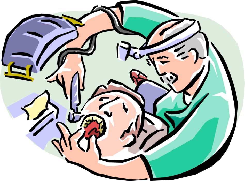 Vector Illustration of Dentist Performs Dental Procedure on Patient's Teeth