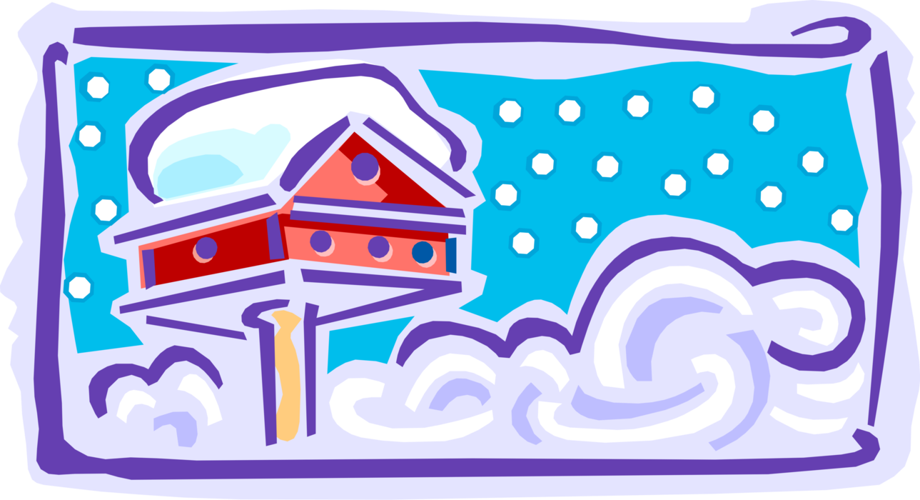Vector Illustration of Birdhouse or Birdbox Nest Boxes Provide Shelter Enclosure for Birds in Winter Snow