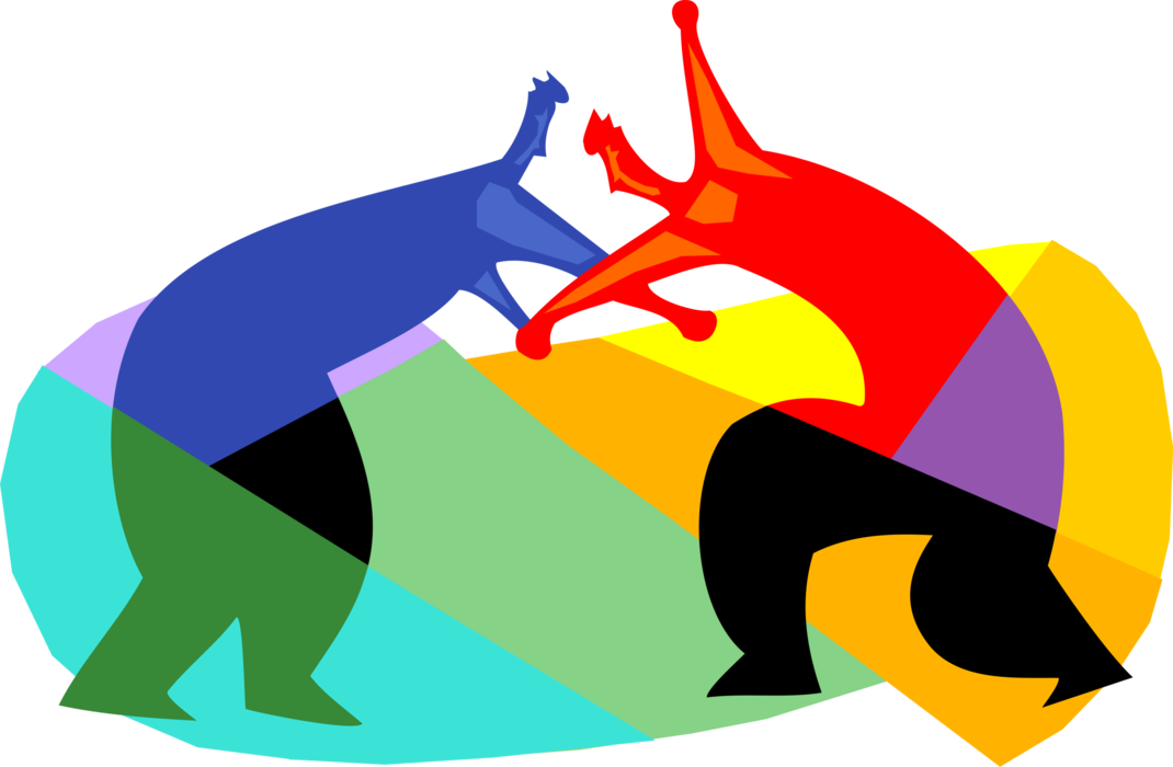 Vector Illustration of Wrestlers Wrestle During Competitive Wrestling Match