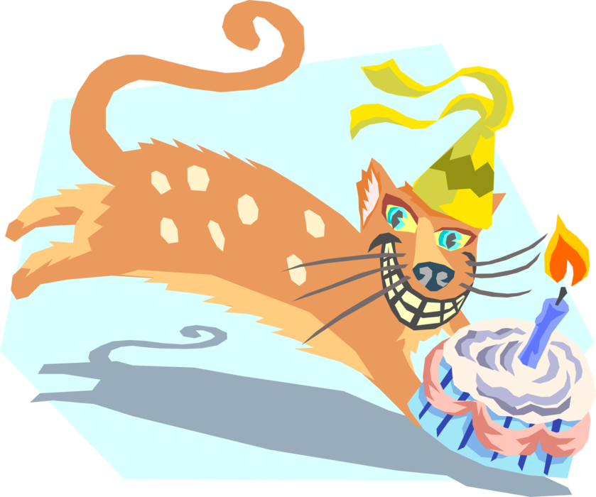 Vector Illustration of Party Cat with Birthday Cake