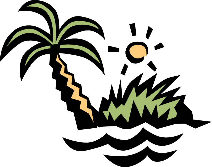 Vector Illustration of Deserted Island with Palm Tree