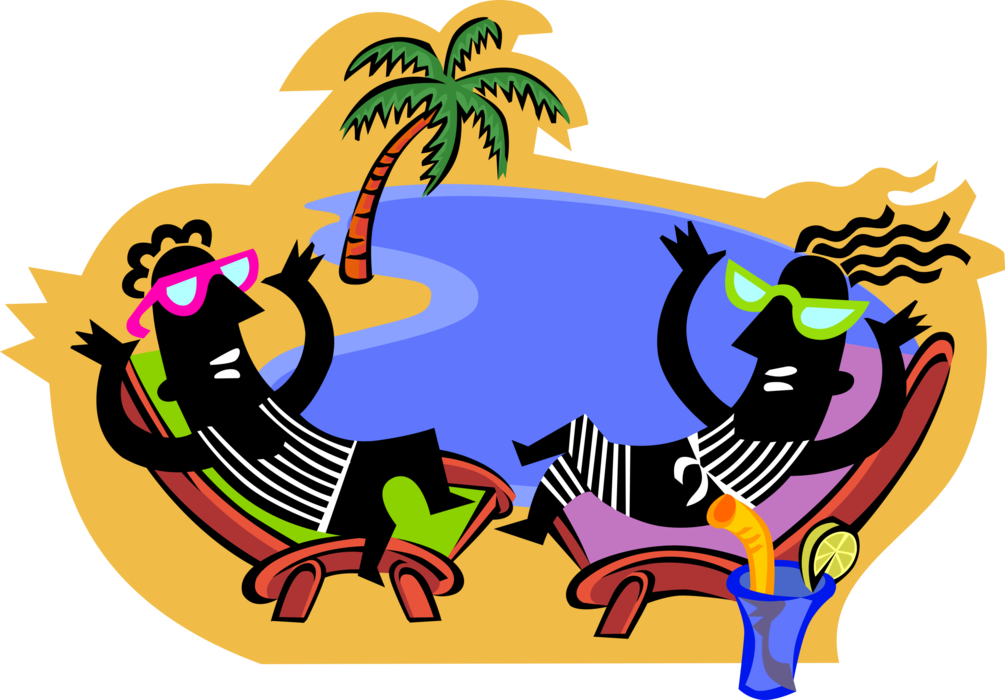 Vector Illustration of Vacation Couple Enjoying their Holiday at Beach