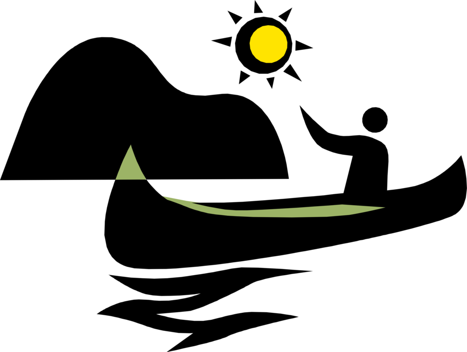 Vector Illustration of Canoeist in Canoe with Paddle Canoeing