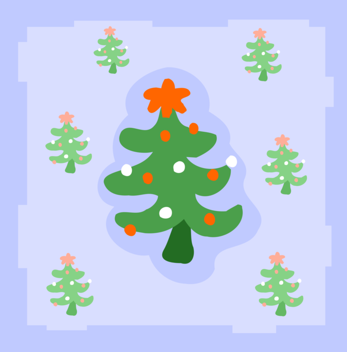 Vector Illustration of Christmas Tree Decorated with Ornaments