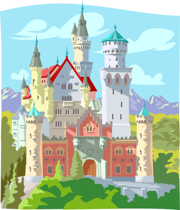 Vector Illustration of European Travel and Tourism Landmark Neuschwanstein Castle, Germany