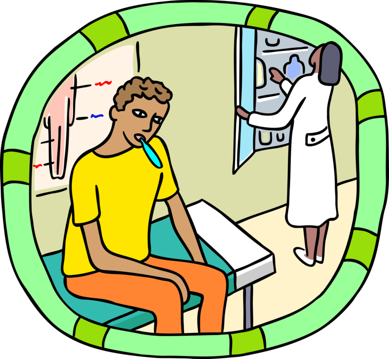 Vector Illustration of Adolescent Male Examination with Thermometer in Medical Doctor's Office