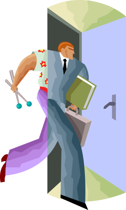 Vector Illustration of Businessman in Private Life Walks Through Business Door