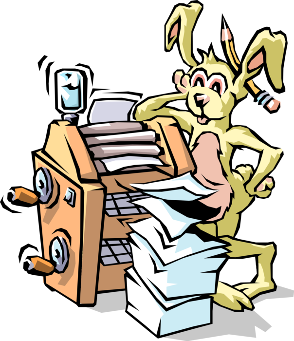 Vector Illustration of Small Mammal Rabbit Works Printing Press