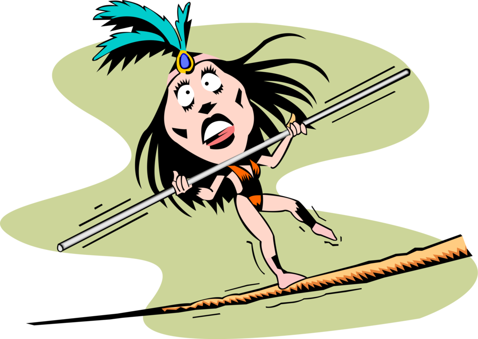 Vector Illustration of Big Top Circus Highwire Tightrope Walker Losing Her Balance