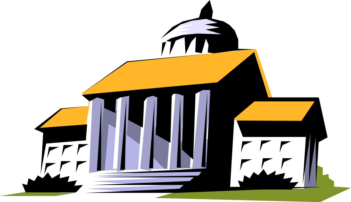 Vector Illustration of Courthouse with Classical Architecture Columns Symbol