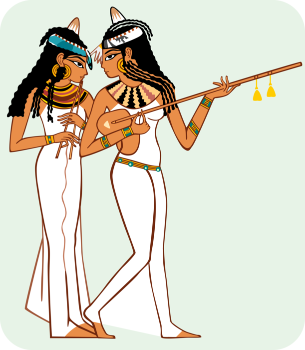 Vector Illustration of Two Egyptian Women Play Musical Instruments
