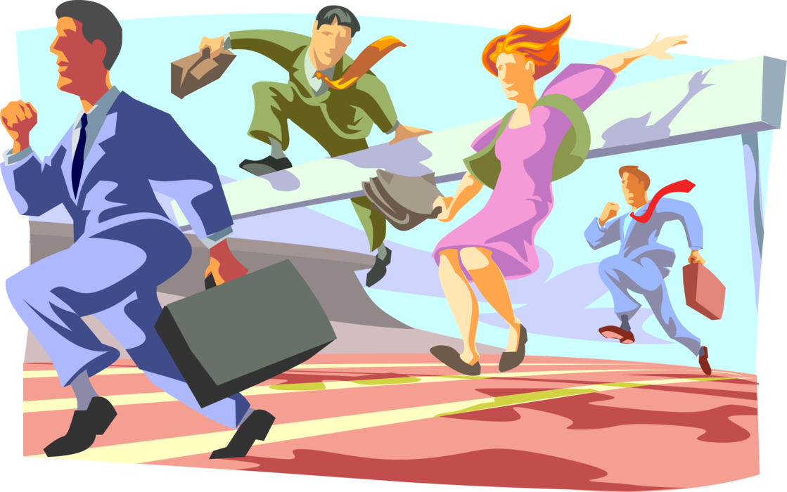 Vector Illustration of Steeplechase Obstacle Race Between Office Workers