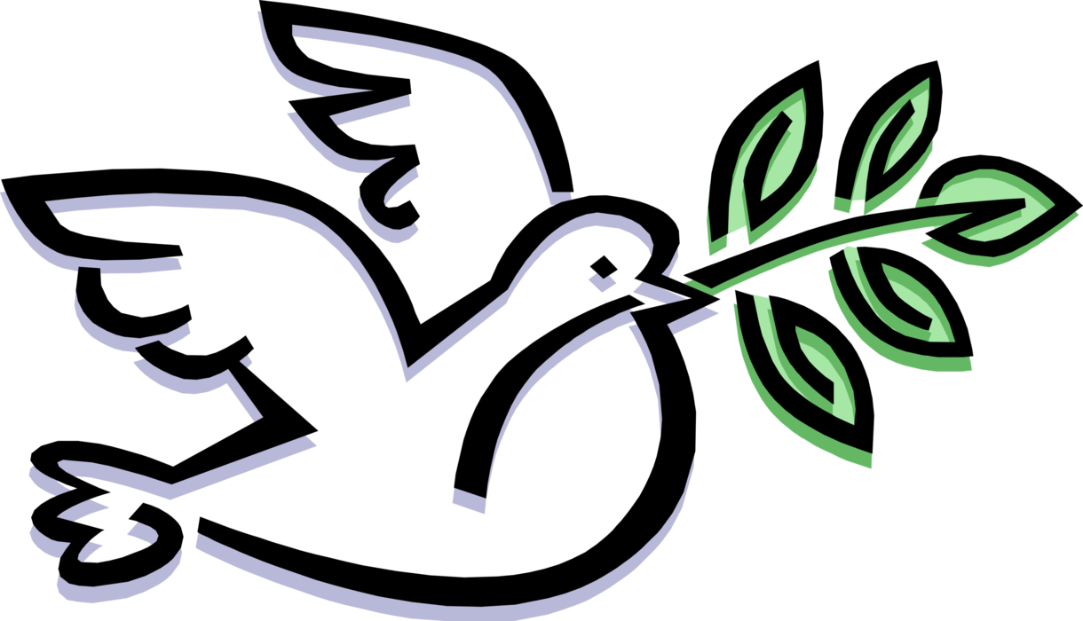 Vector Illustration of Feathered Bird Peace Dove Carries Olive Branch