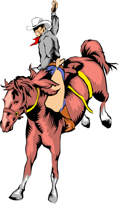 Vector Illustration of Western Cowboy Rides Bucking Bronco Rodeo Horse