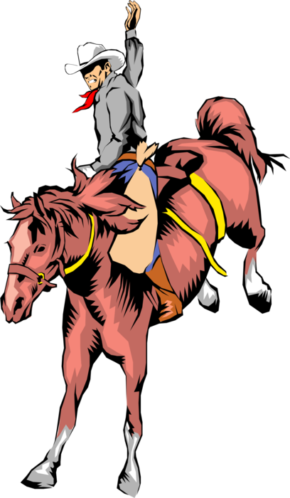 Vector Illustration of Western Cowboy Rides Bucking Bronco Rodeo Horse
